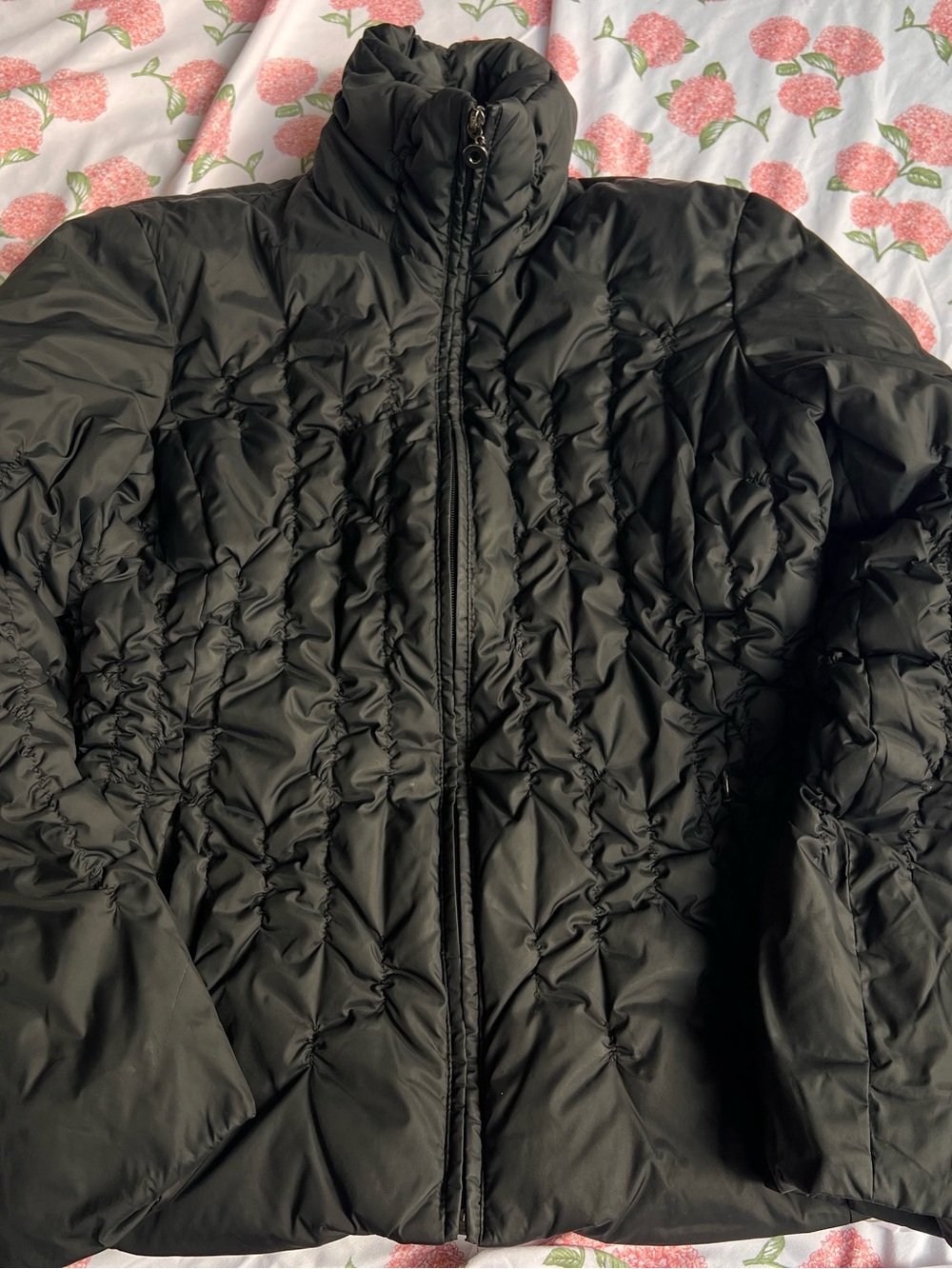 Nine West Black Ruched Quilted Puffer Jacket